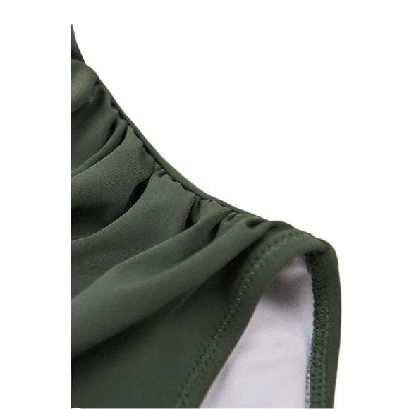 CUPSHE Women's One Piece Army Green Ruffled Lace Up V Neck Monokini Swimsuit - Picture 11 of 12